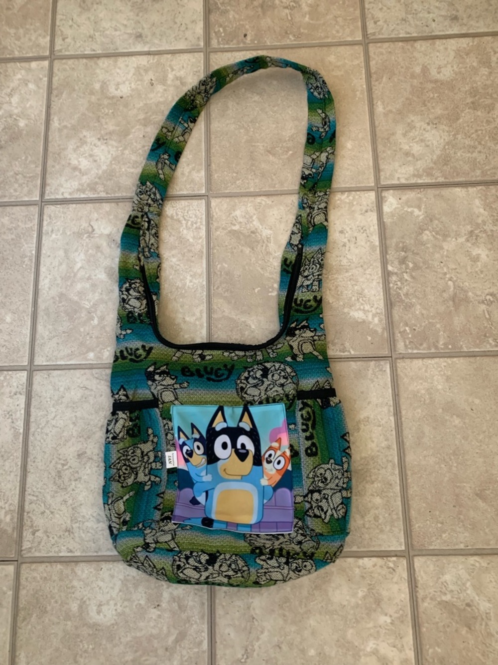Blue and Green Cartoon Patch Crossbody Shoulder Bag